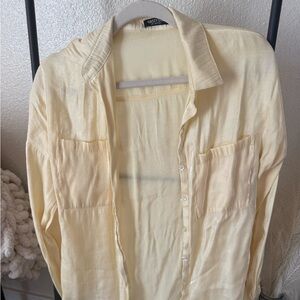 Yellow Shiny button up blouse